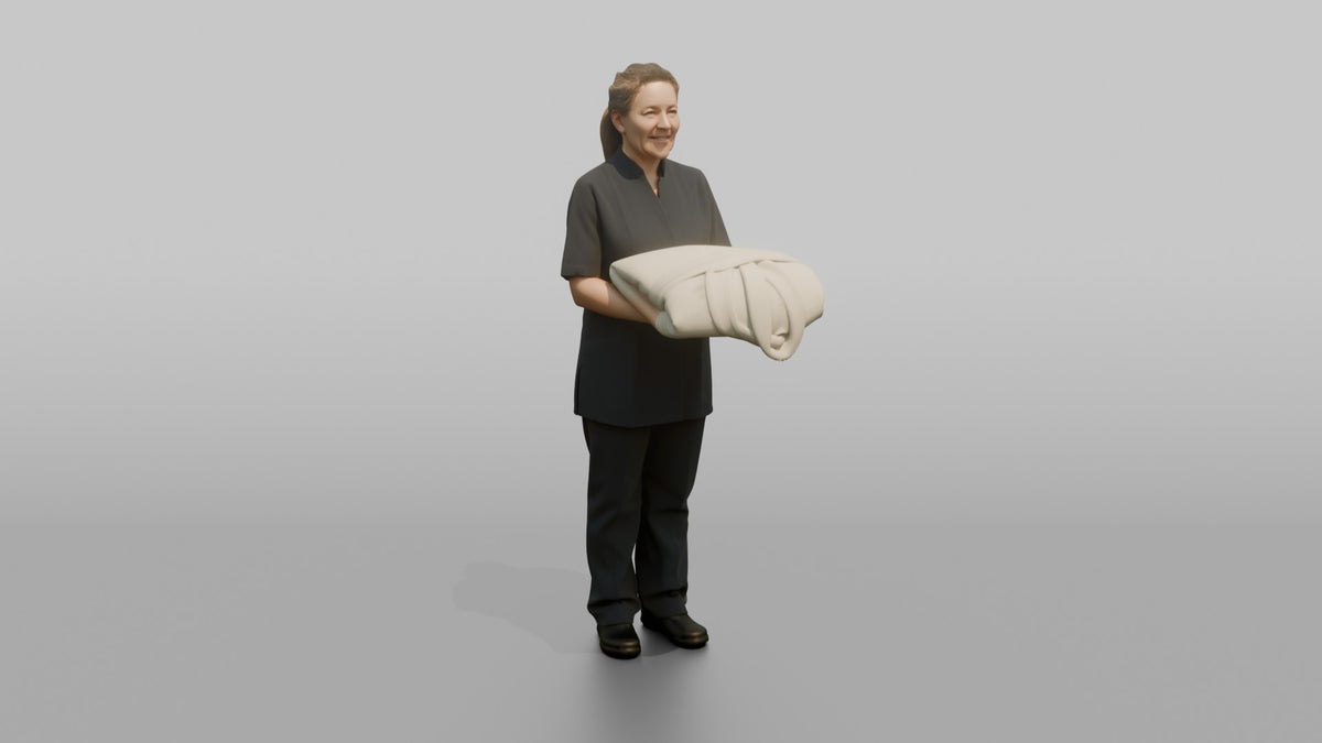 Housekeeping Staff Woman Holding A Folded Bathrobe - 3D character model