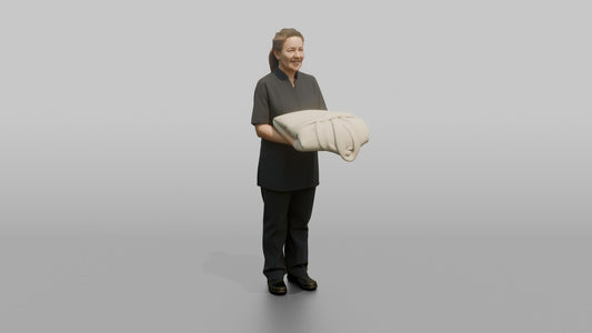 Housekeeping Staff Woman Holding A Folded Bathrobe - 3D character model