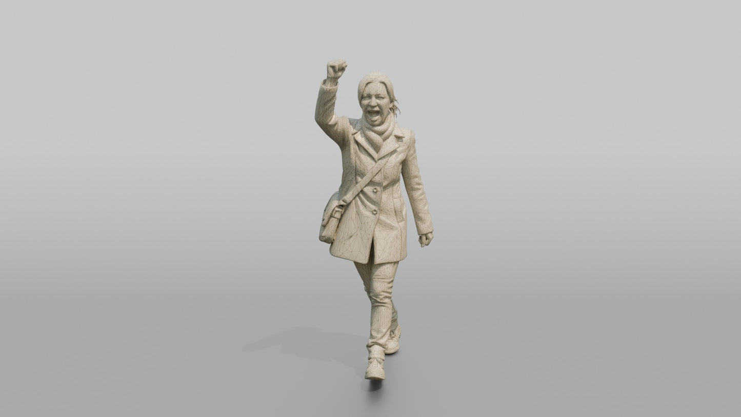 Protester Woman Marching with a Raised Fist