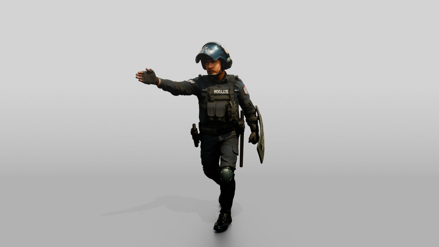 Riot Police Officers Running with Shield