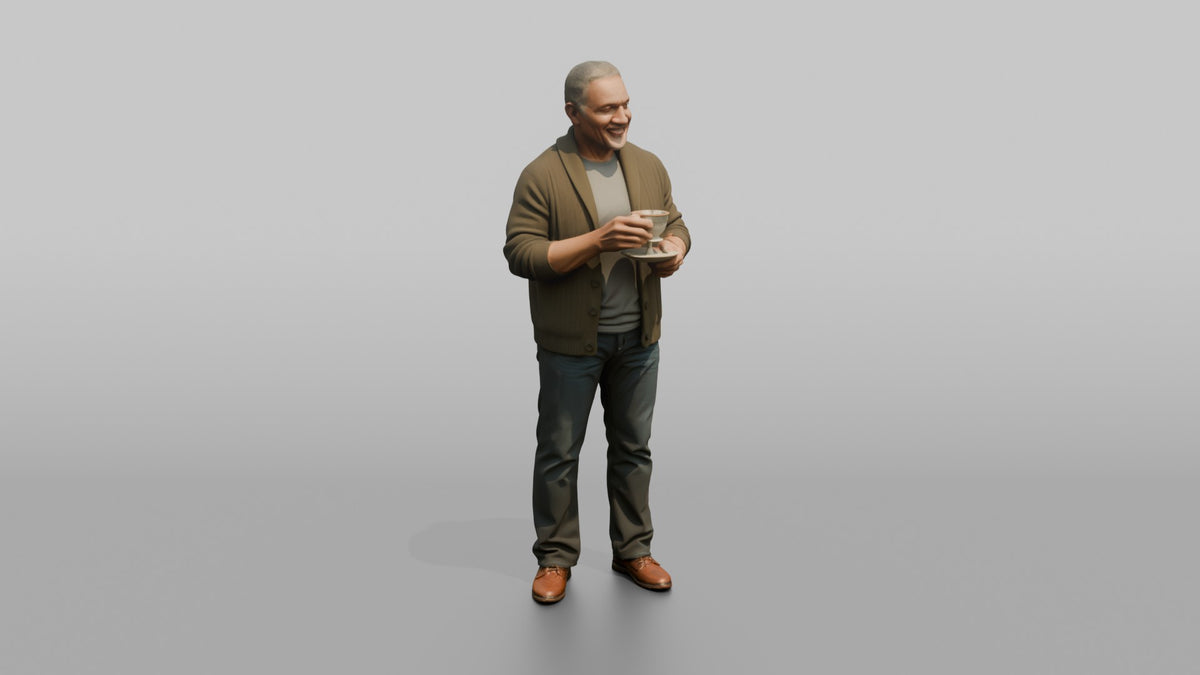 Grandfather Holding A Teacup And Saucer - 3D character model