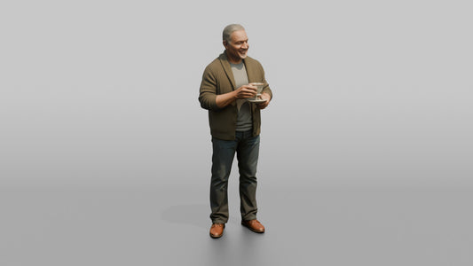 Grandfather Holding A Teacup And Saucer - 3D character model