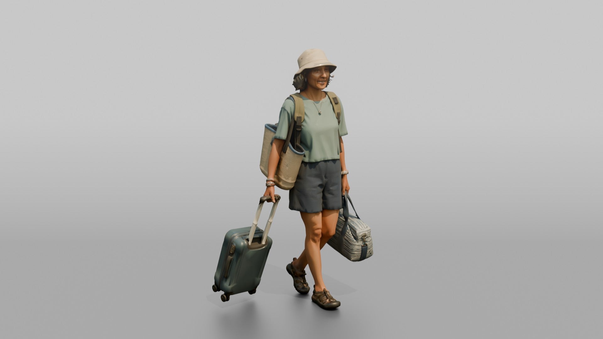Traveler Carrying A Beach Bag
