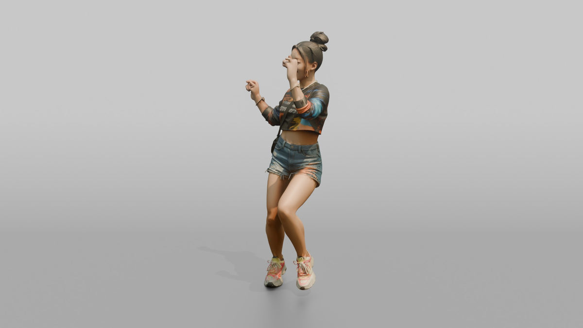 Patron Woman Dancing In Platform Sneakers, Colorful Urban Streetwear - 3D character model, view 4