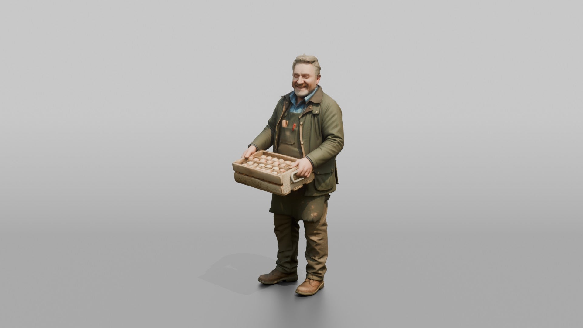 Farmer Holding Hand Built Wooden Egg Crate
