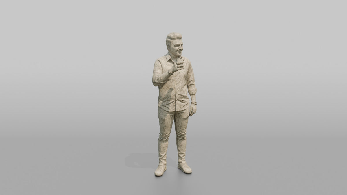 Patron Man Wearing Chunky Colorful Rings, Holding A Drink Up - wireframe topology preview