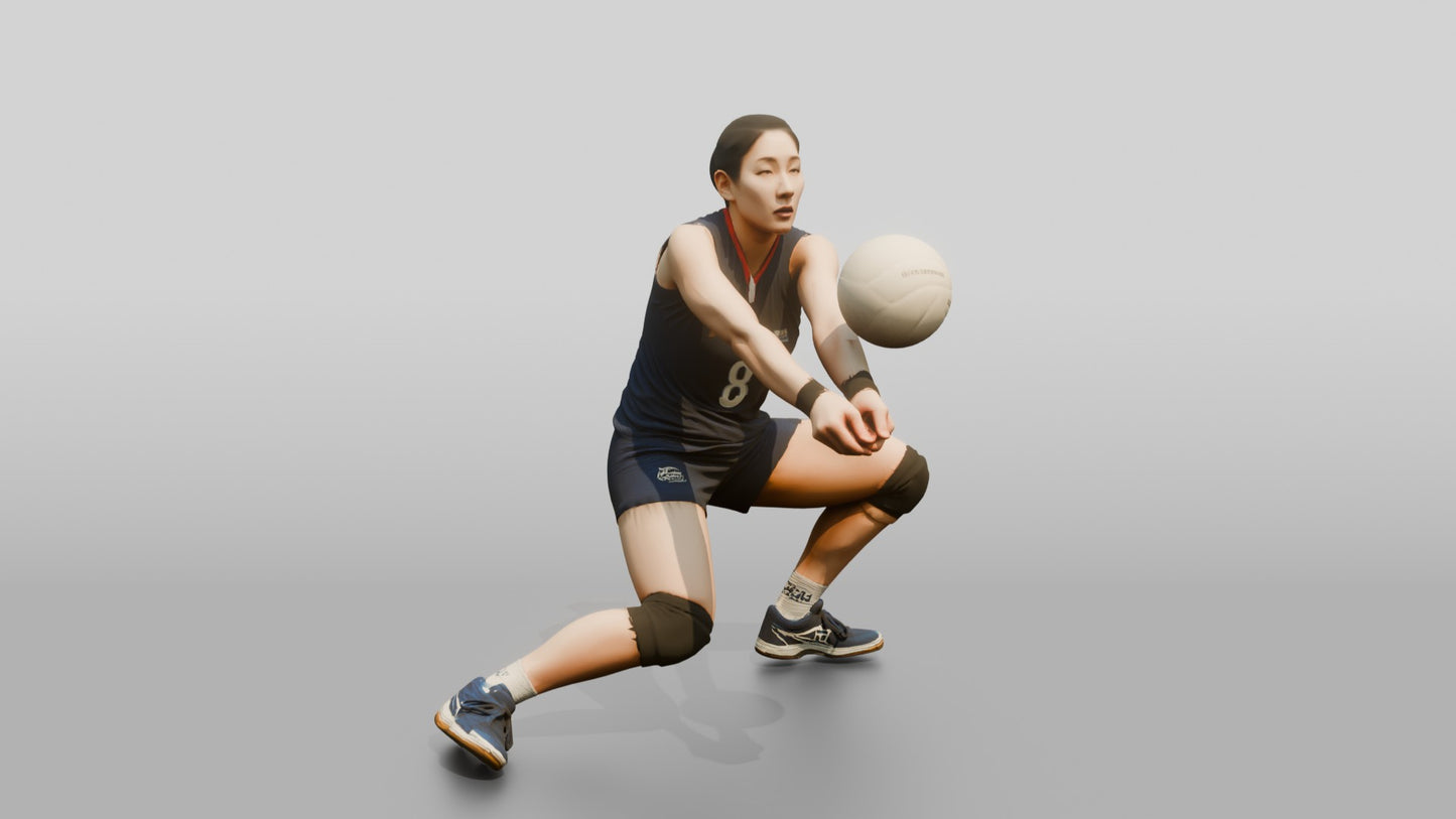 East Asian Female Volleyball Player in Navy Blue Jersey