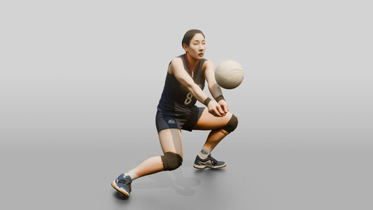 East Asian Female Volleyball Player in Navy Blue Jersey - 3D character model, view 1