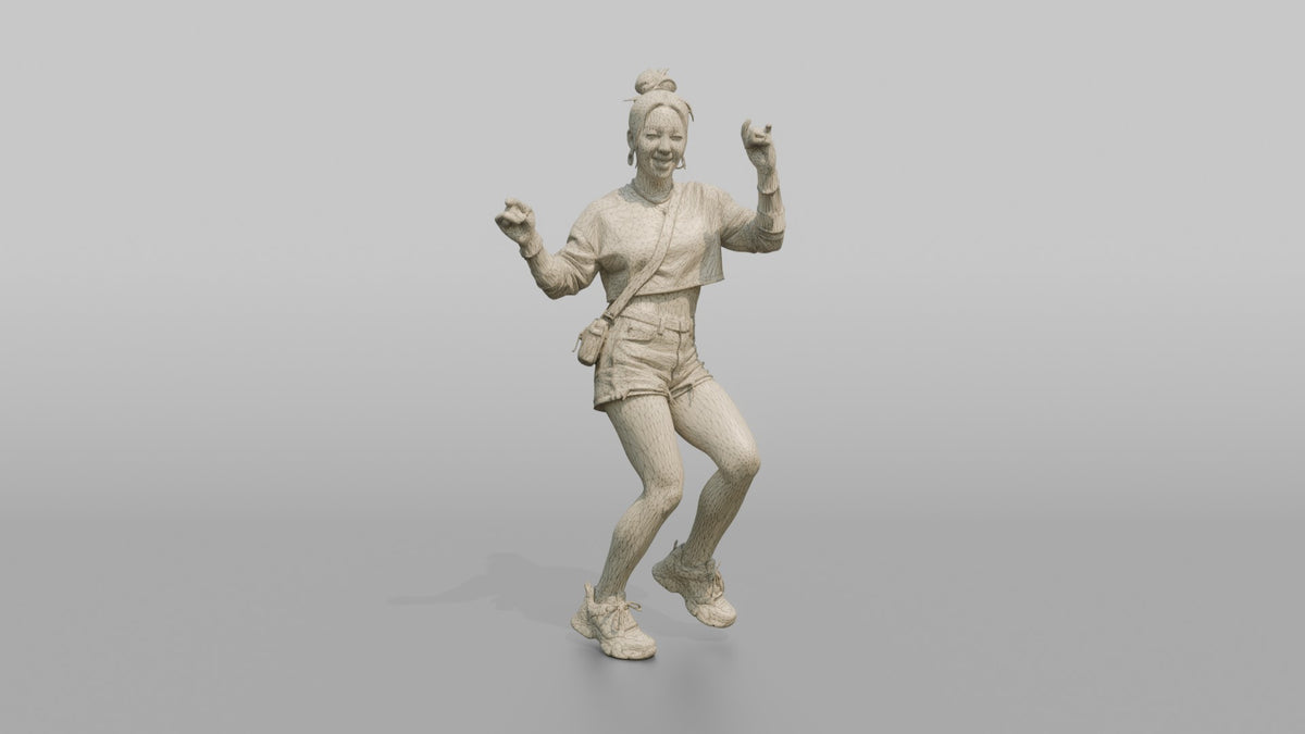 Patron Woman Dancing In Platform Sneakers, Colorful Urban Streetwear - wireframe topology preview