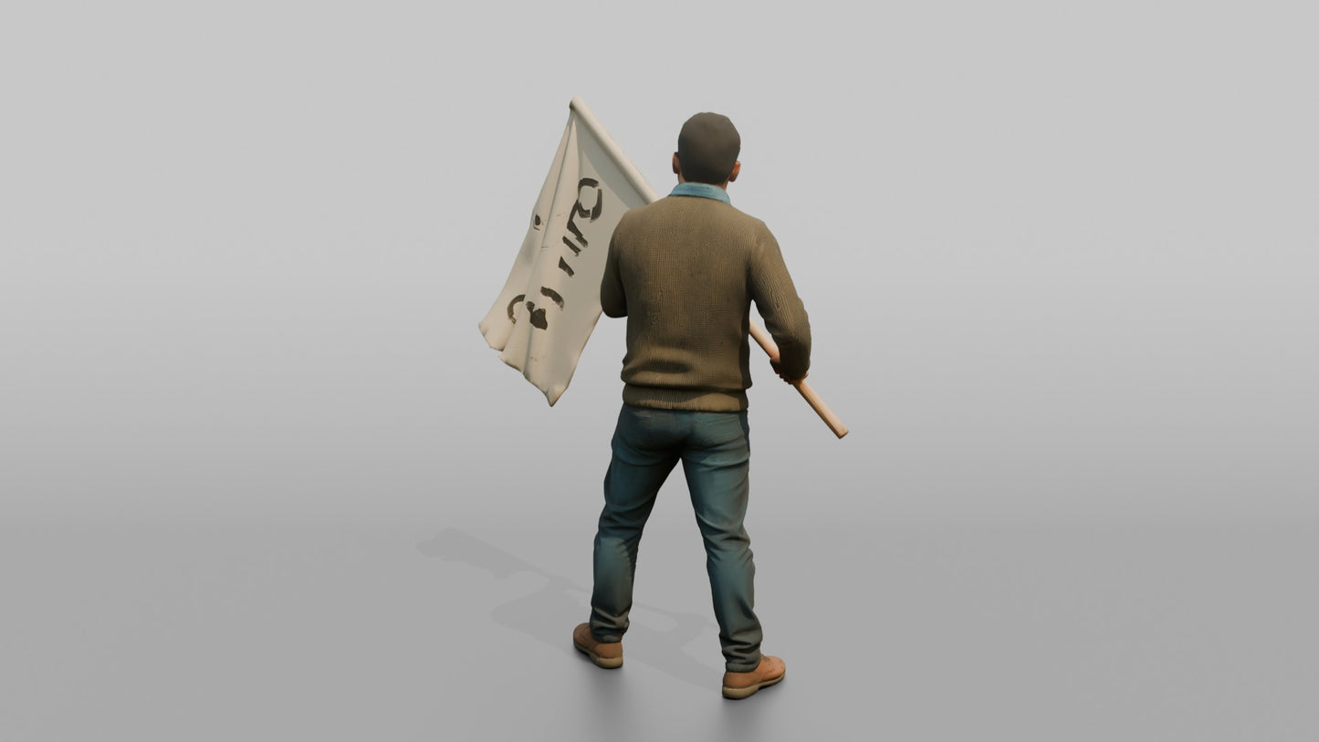 Protester Man Waving a Flag