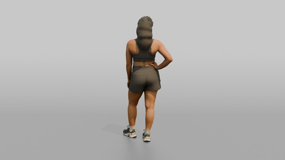 Physique Model Woman Standing In A Relaxed Athletic Stance, Hand On Hip - 3D character model, view 3