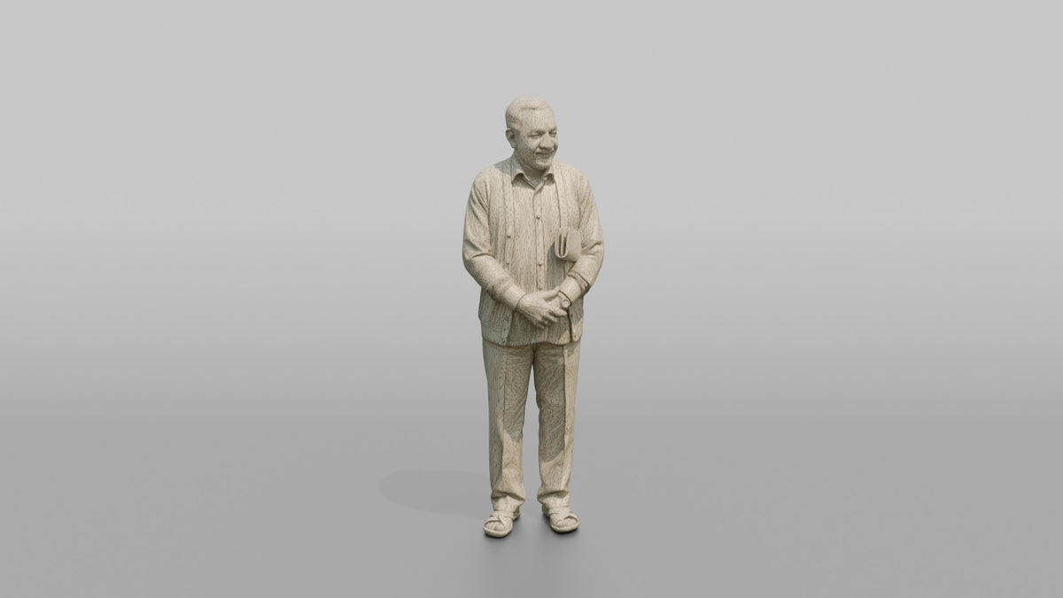 Grandfather Holding A Rolled-up Newspaper Under One Arm - wireframe topology preview