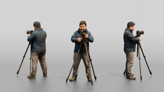 Chinese Man Photographer with Camera Tripod - 3D character model