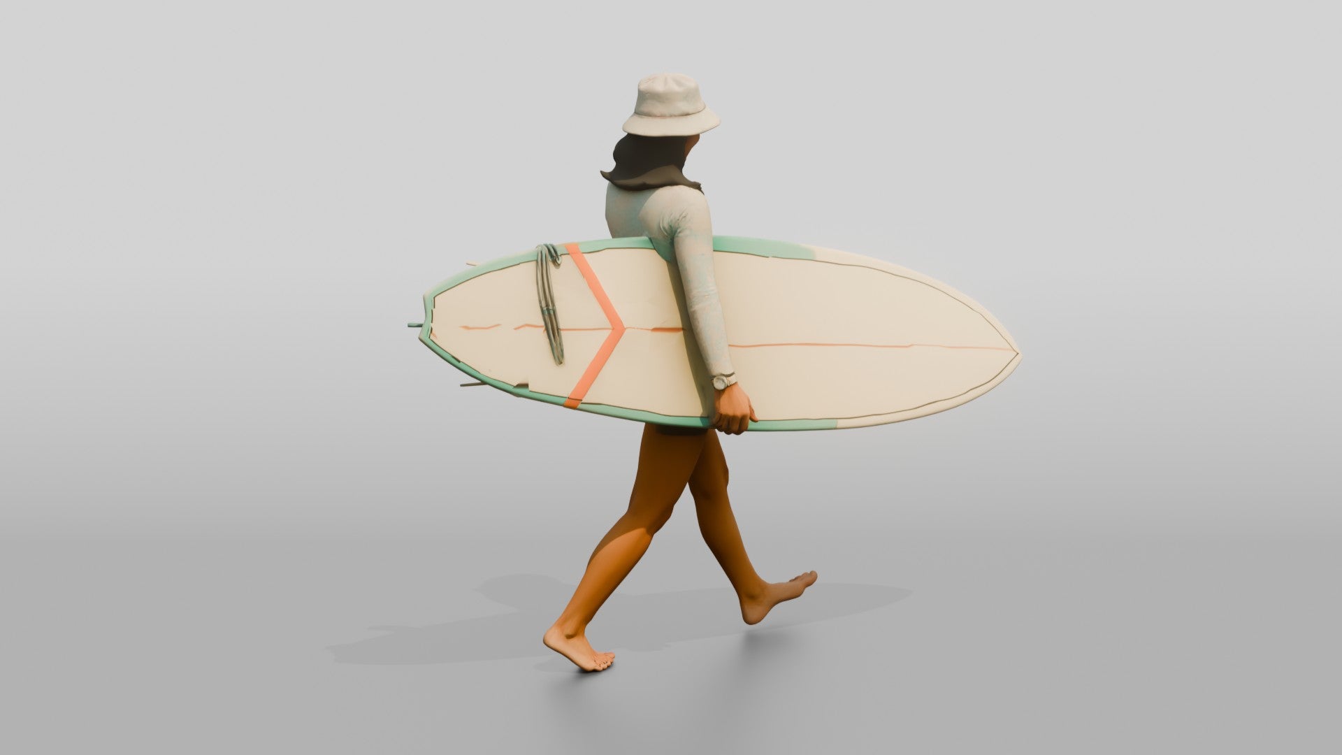 Woman Balancing Surfboard Adjusting Wax Grip