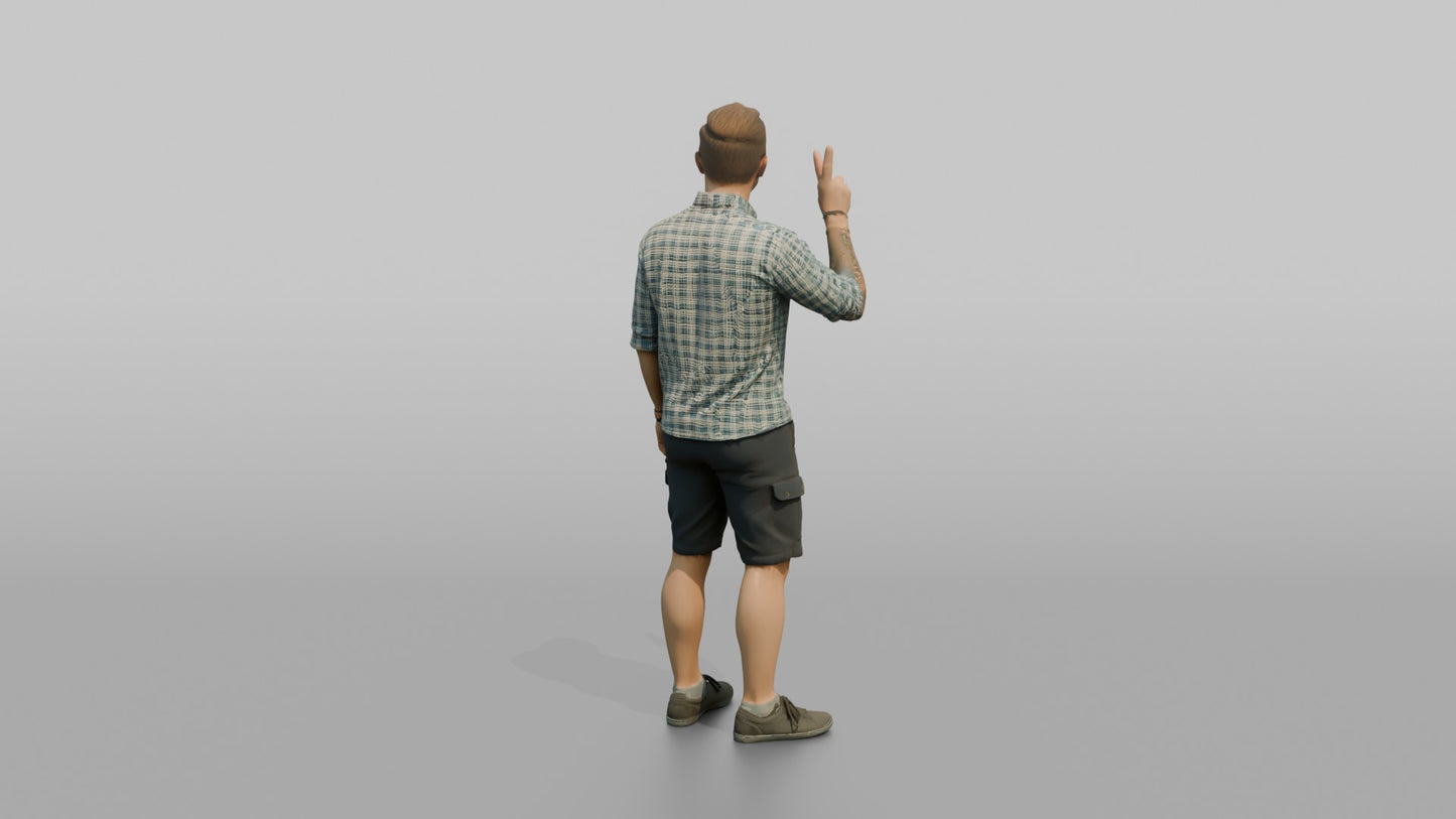 Vacationer Wearing Checkered Short Sleeve Shirt