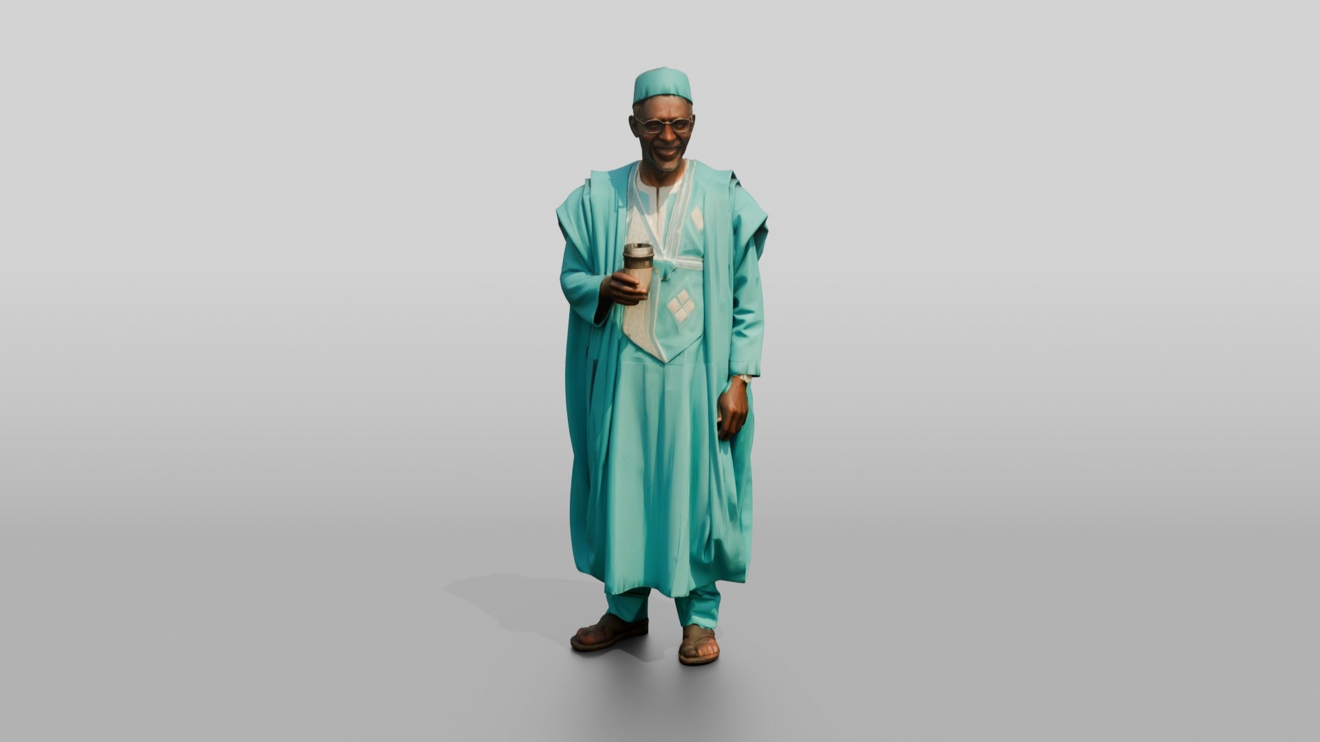 Elderly African Man in a Turquoise Grand Boubou