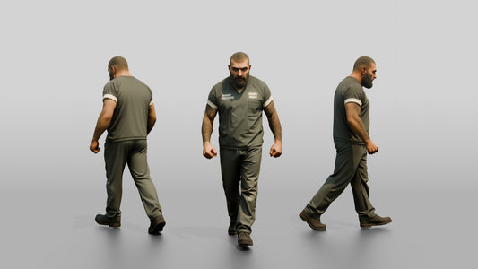 Middle Eastern Male Prisoner Pacing Forward