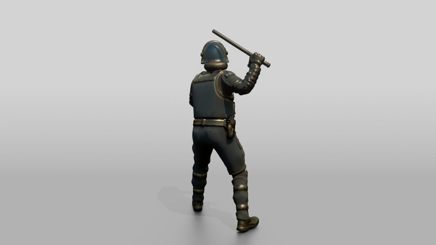 Riot Police Officer Striking with Baton