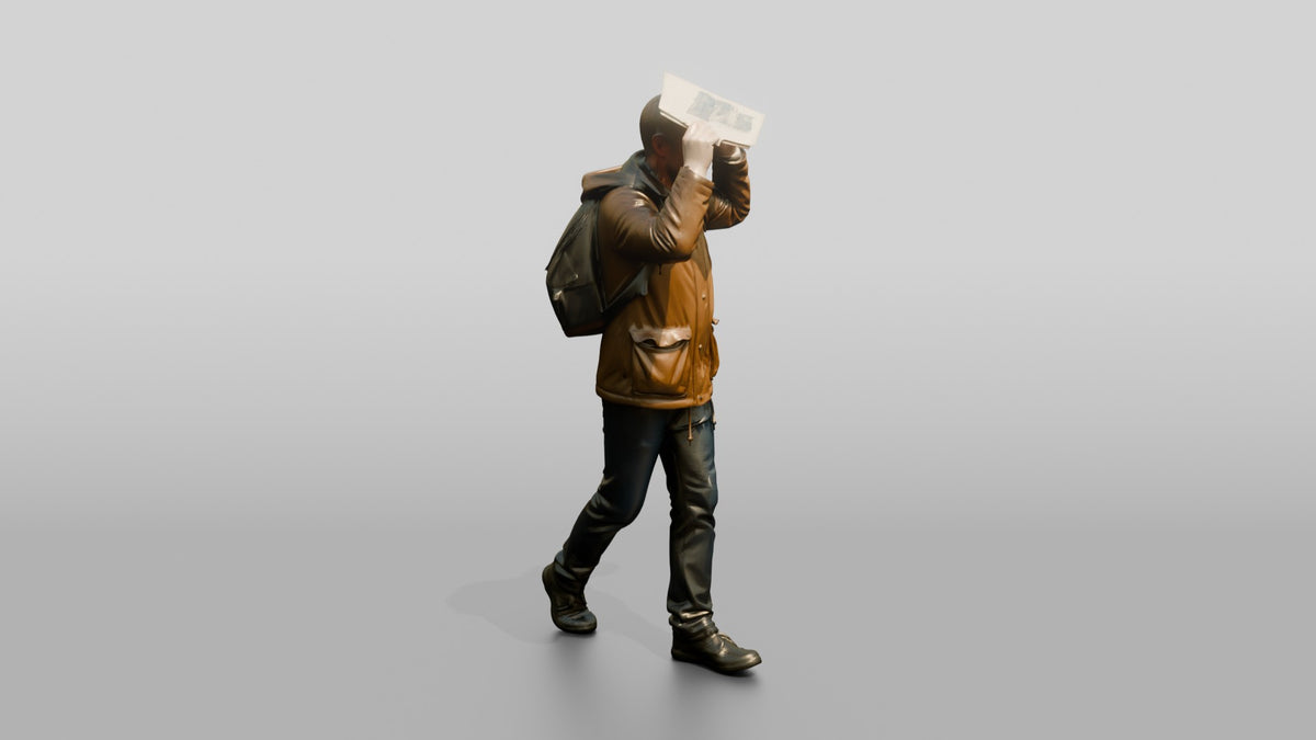 White Man Holding a Newspaper Overhead - 3D character model, view 2