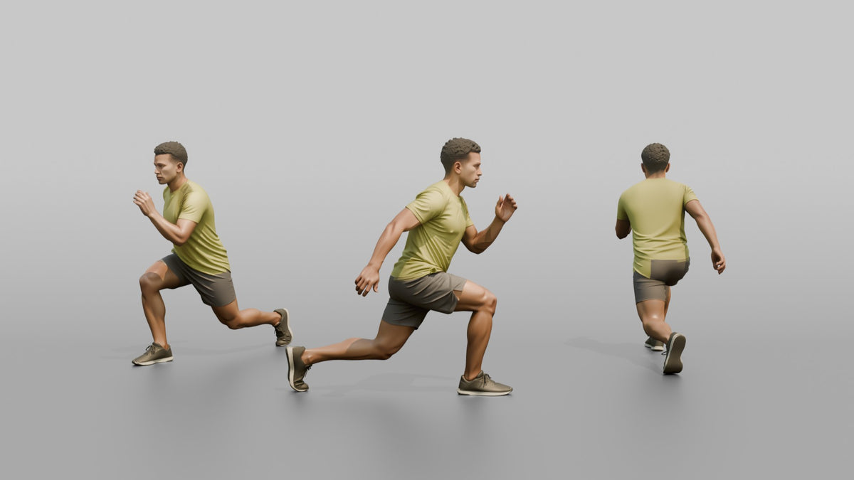 Bodyweight Athlete Man In A Deep Bodyweight Lunge - 3D character model, view 1