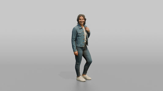 Woman Customer Trying On A Denim Jacket - 3D character model