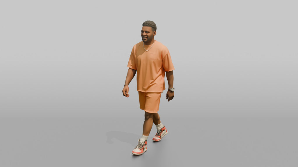 African Man in Coral Matching Set Walking