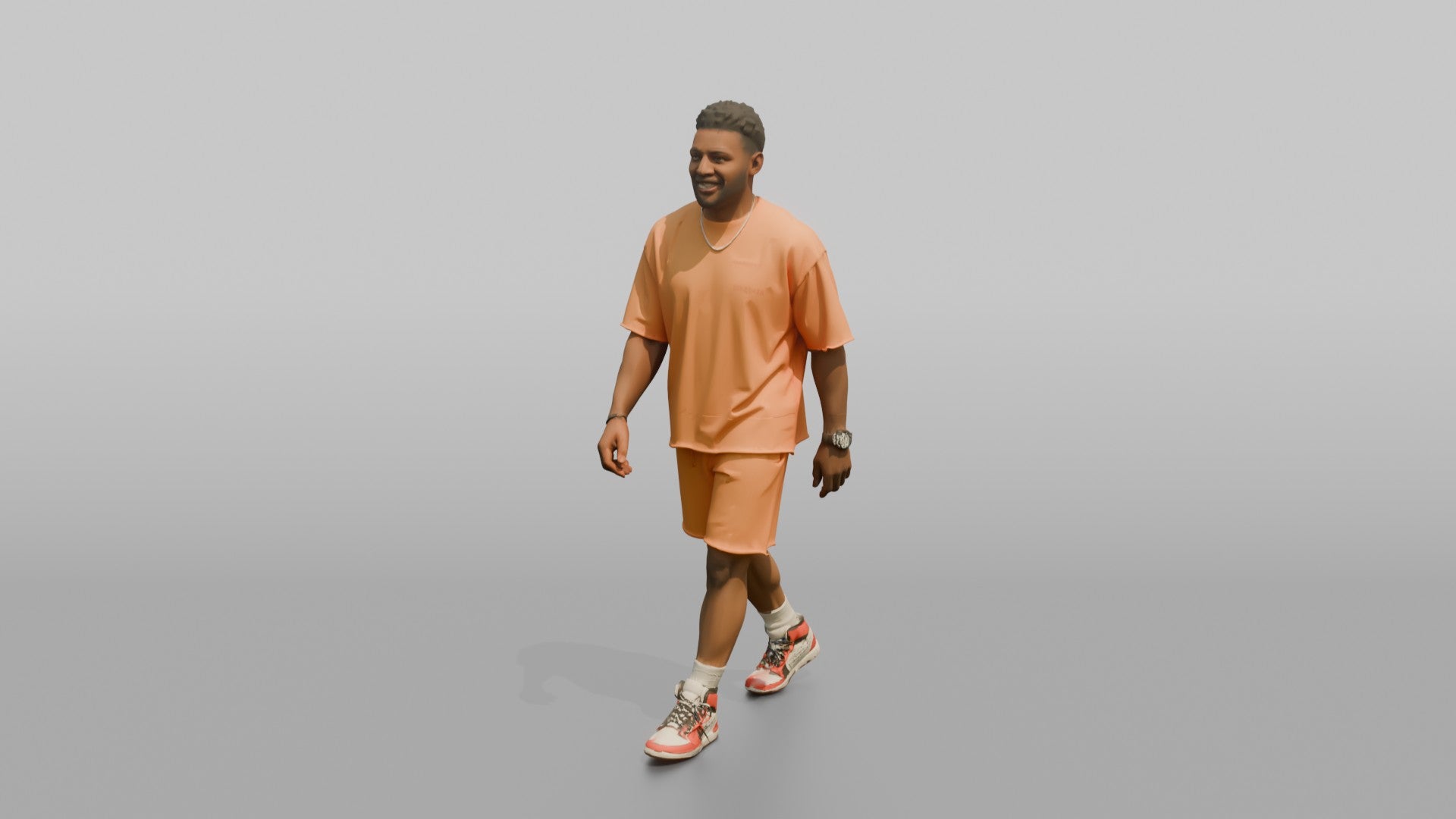 African Man in Coral Matching Set Walking