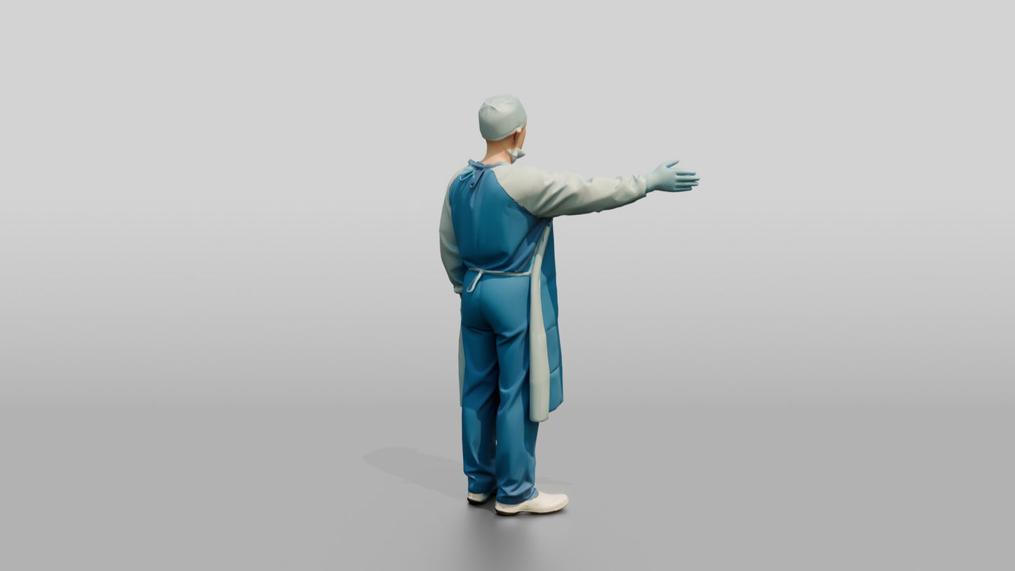 Older East Asian Man Doctor with Arm Extended