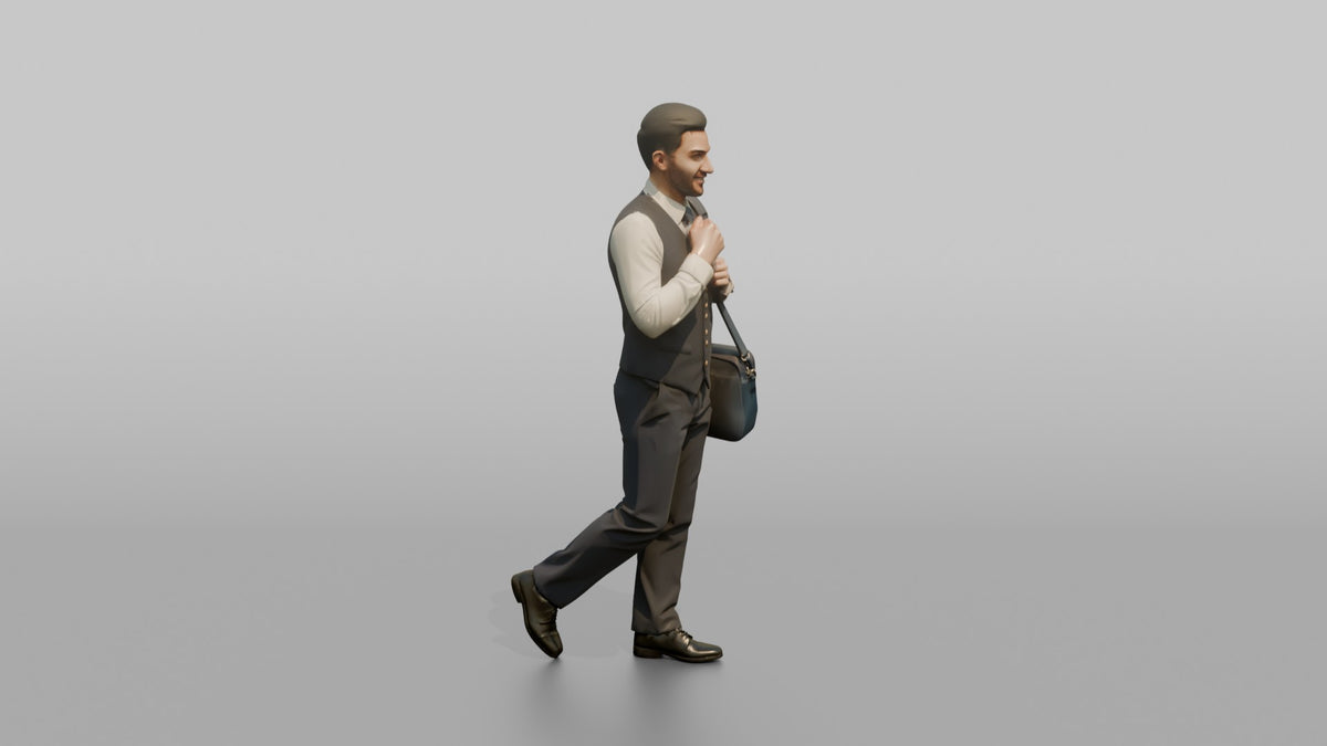 Caucasian Flight Attendant Pointing to a Seat Map - 3D character model, view 2