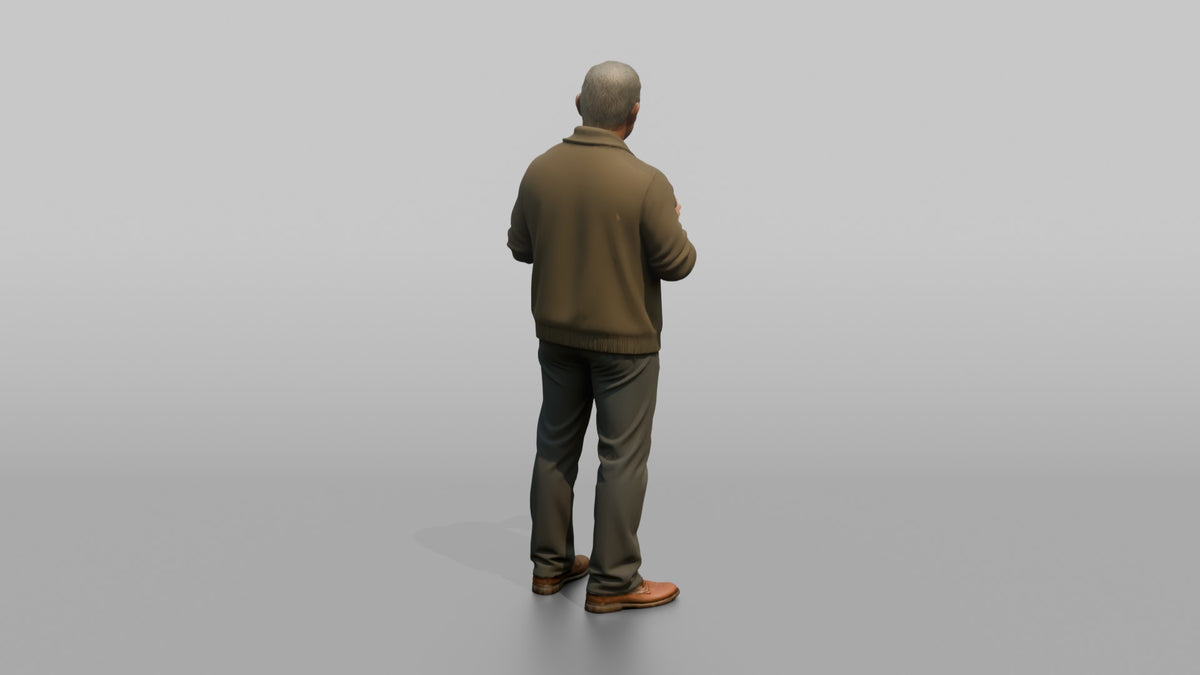 Grandfather Holding A Teacup And Saucer - 3D character model, view 3