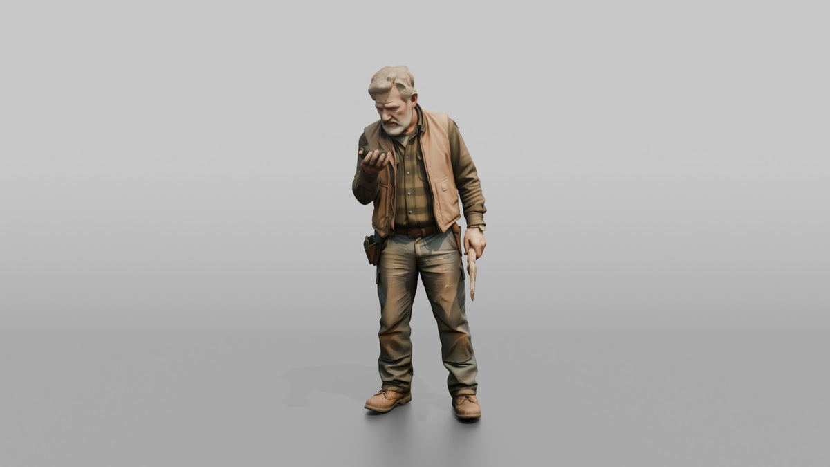Farmer Inspecting Handful Of Freshly Plowed Rich Black - 3D character model, view 5
