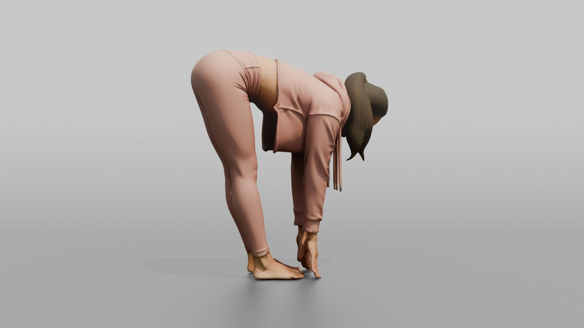 Fitness Influencer Woman Doing A Forward Fold Stretch - 3D character model, view 3