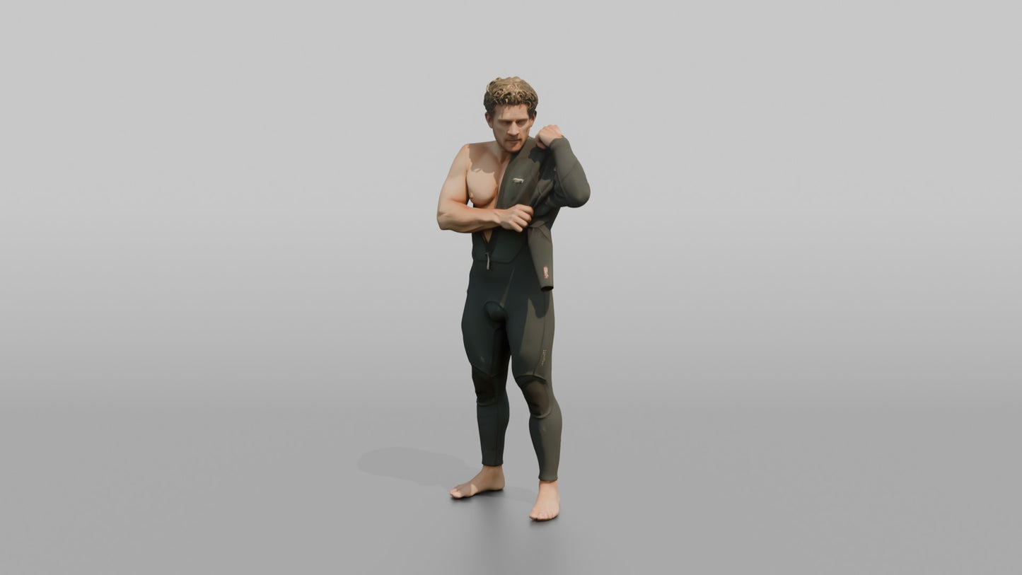 Surfer Adjusting His Wetsuit Sleeve