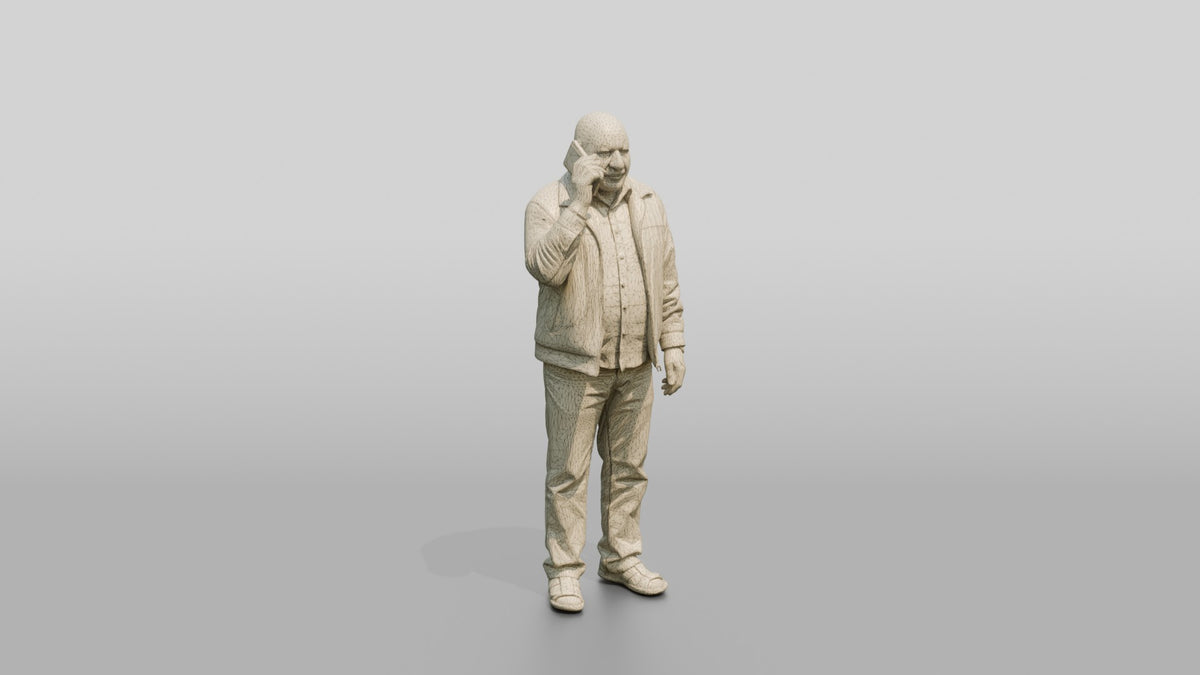 Elderly African Man Talking on the Phone - wireframe topology preview