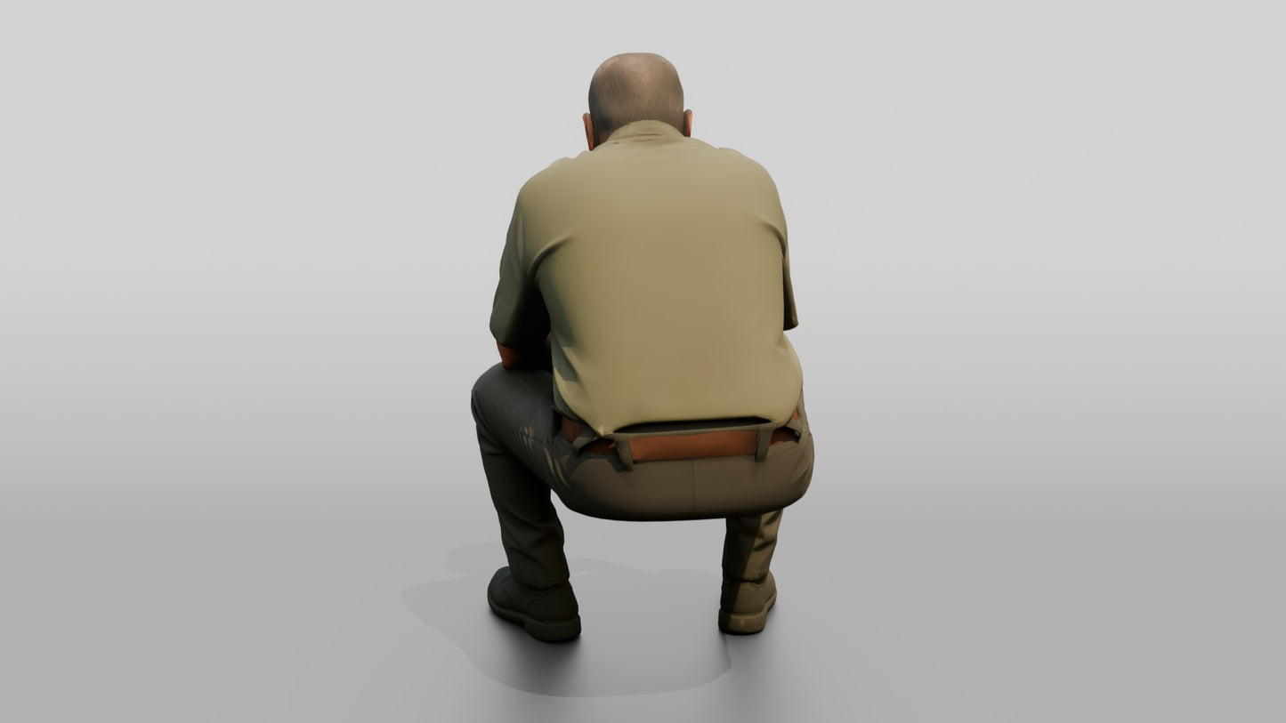 White Male Prisoner Sitting on the Edge of an Invisible Cot