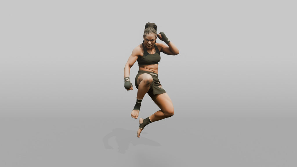 Fighter Jumping Knee Toward the Camera