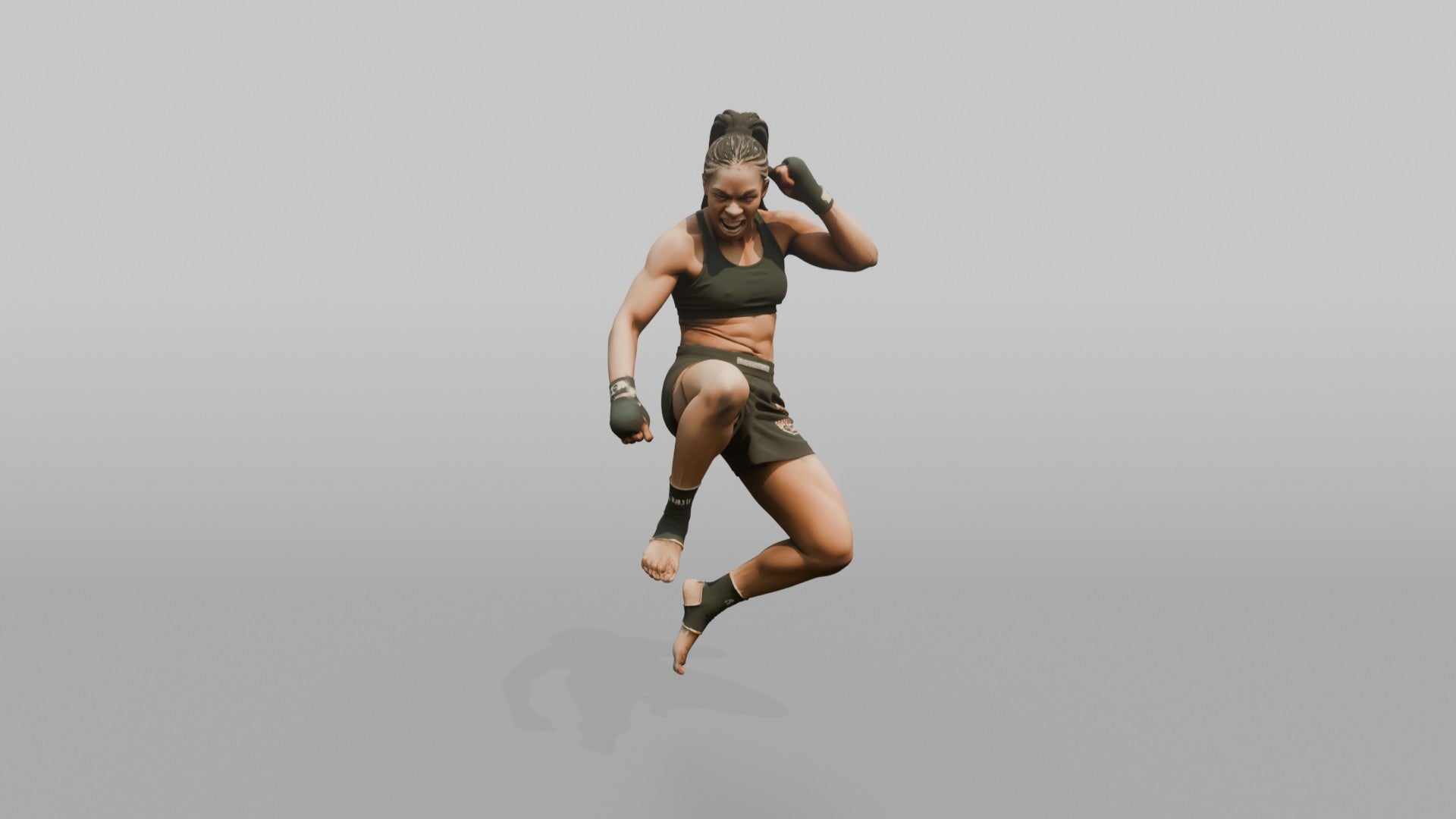 Fighter Jumping Knee Toward the Camera