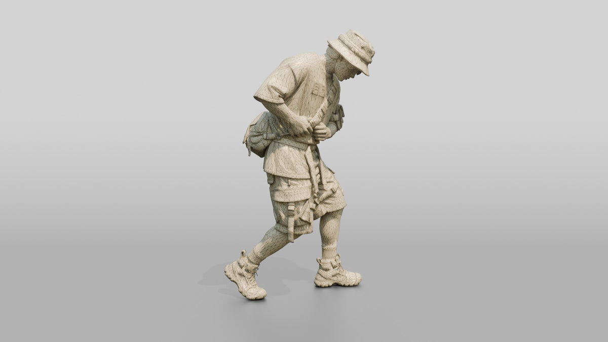 Techwear Man in Graphic Bucket Hat Streetwear - wireframe topology preview