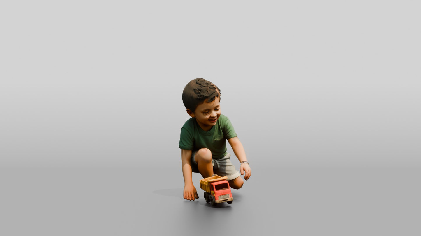 Toddler Greek Boy Pushing a Toy Truck