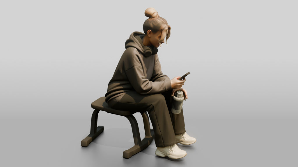Woman Sitting on Bench with Phone