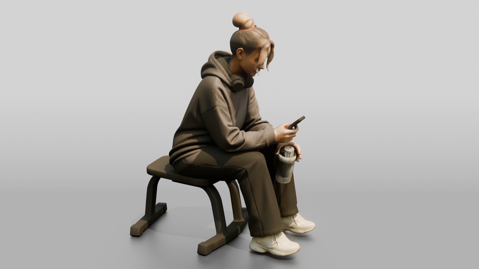 Woman Sitting on Bench with Phone