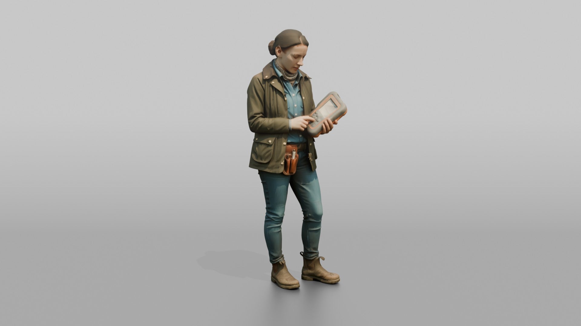 Farmer Holding Livestock Health Monitor Device
