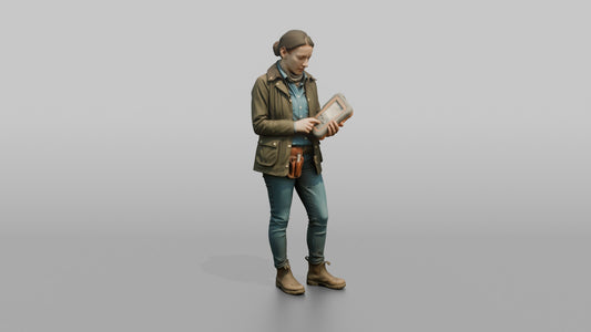Farmer Holding Livestock Health Monitor Device - 3D character model, view 1