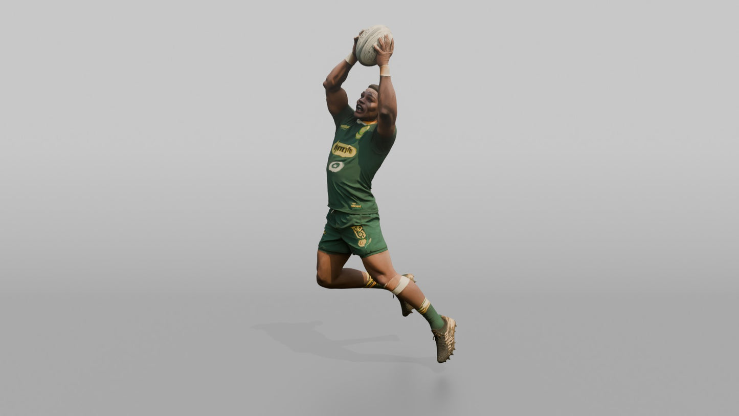 South African Center Leaping to Catch a High Ball