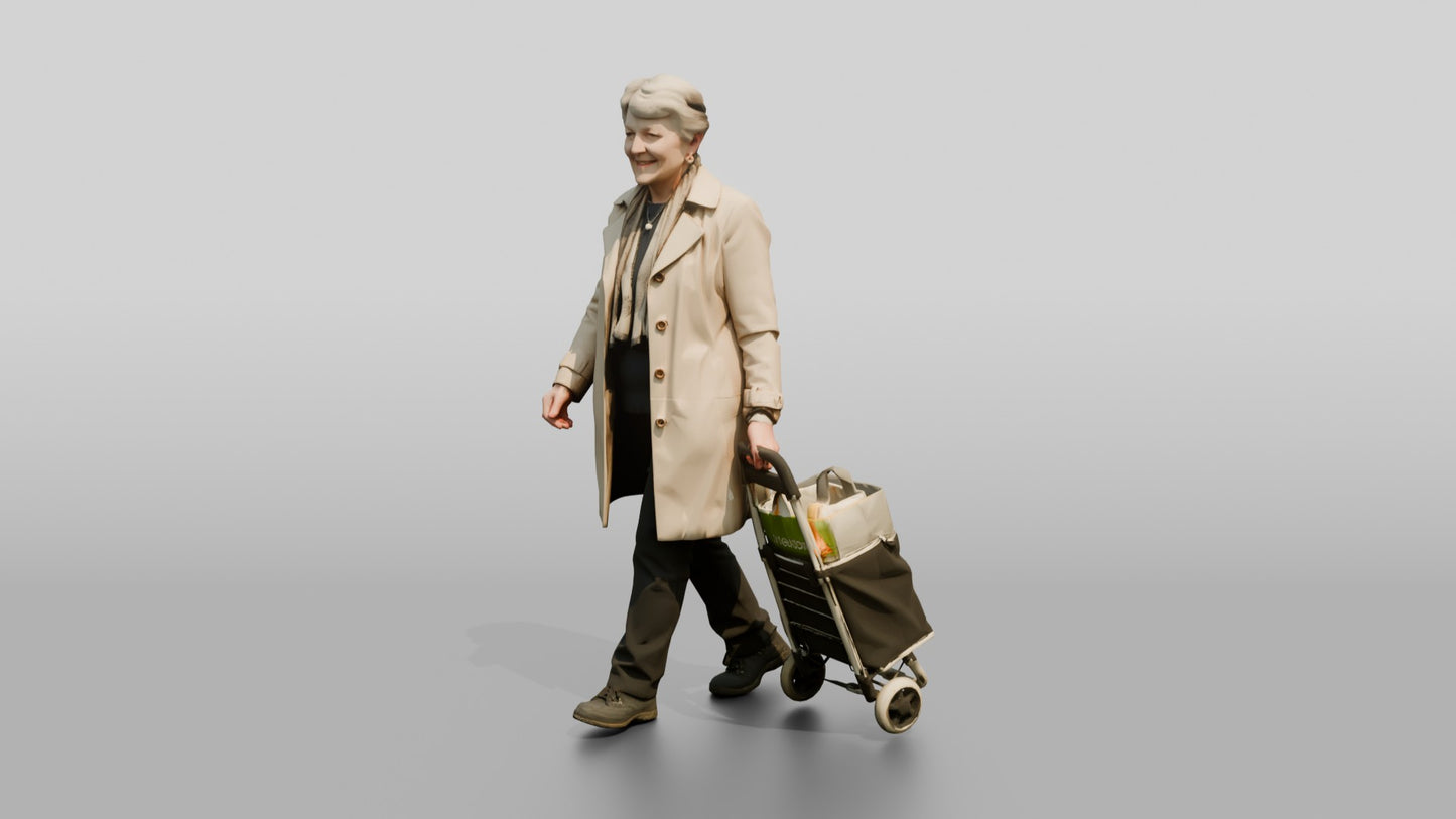 Elderly White Woman with Shopping Trolley
