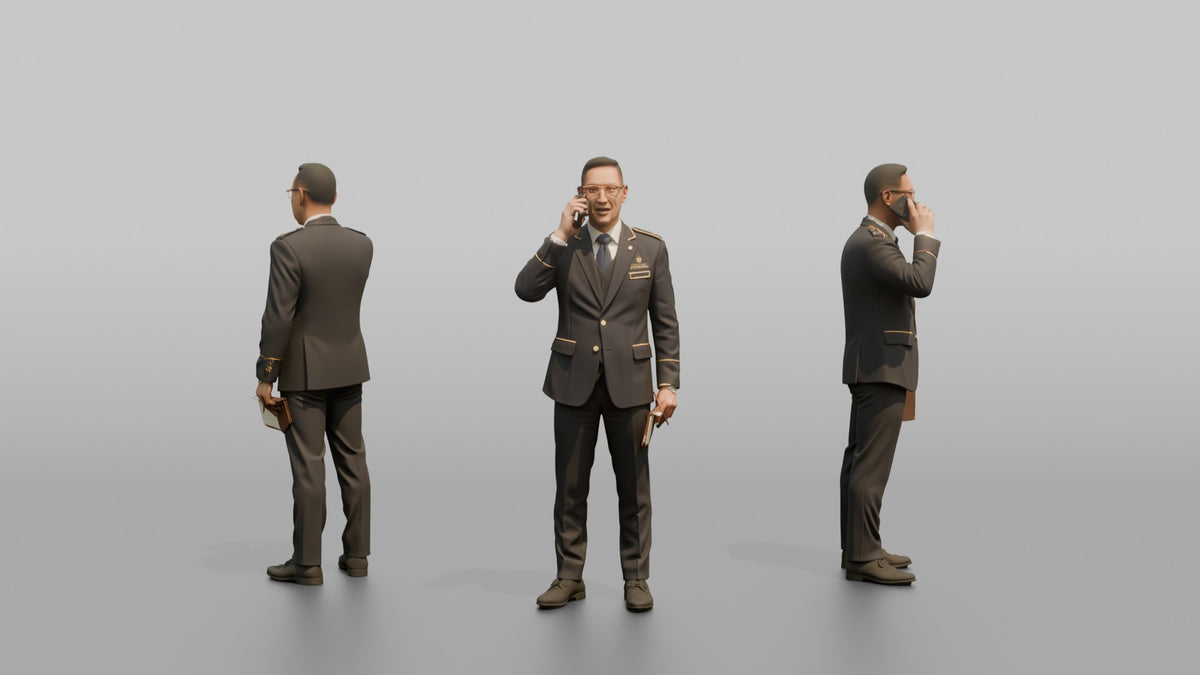 Concierge Man Holding A Phone, Making A Reservation Call - 3D character model, view 1