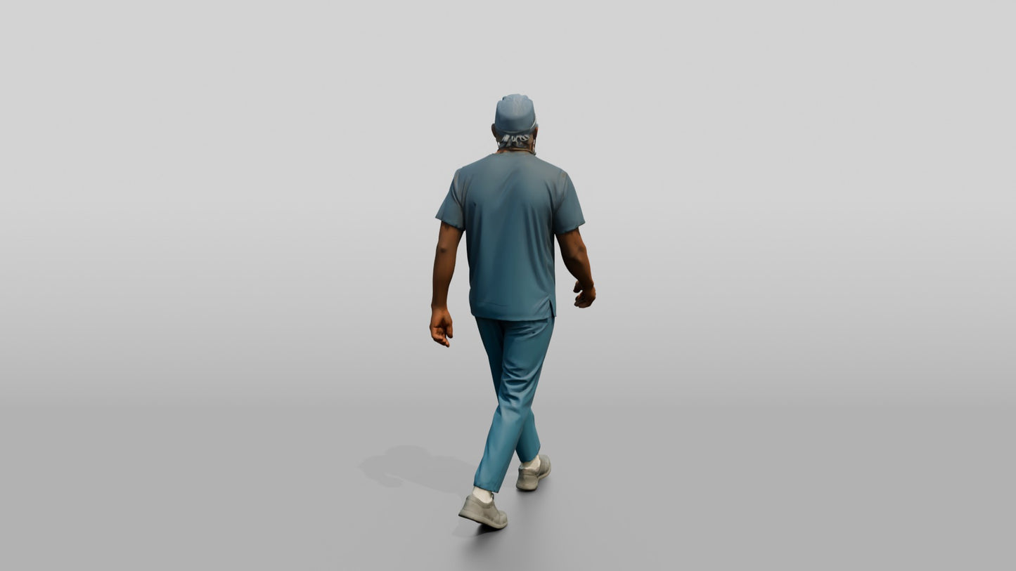 Older Black Man Doctor Walking