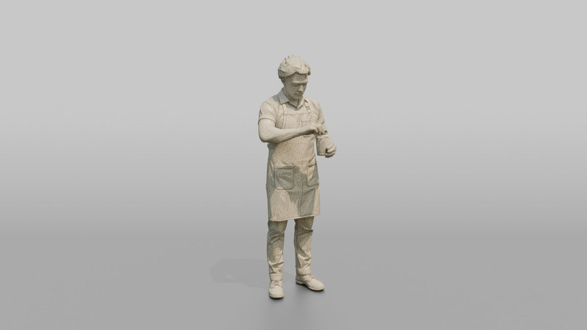 Bartender Man Holding A Citrus Twist Over A Glass - wireframe topology preview