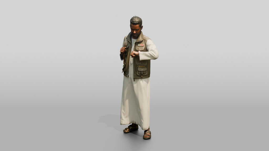 African Man in White Jalabiya Checking His Watch