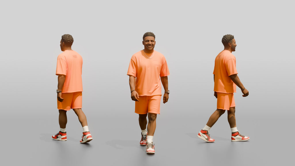 African Man in Coral Matching Set Walking